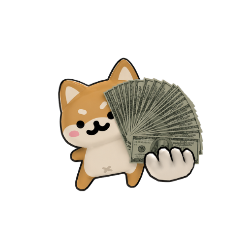 The $PAID shiba mascot holding a fan of hundred dollar bills